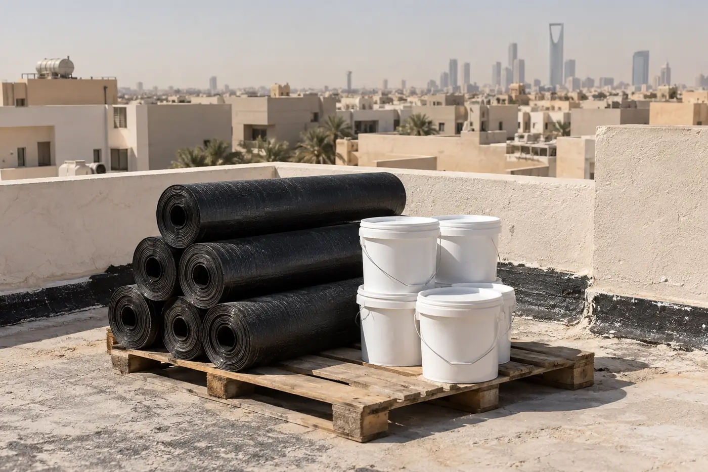 مواد عزل الأسطح مرصوصة: لفائف ممبرين وعبوات دهان عازل
