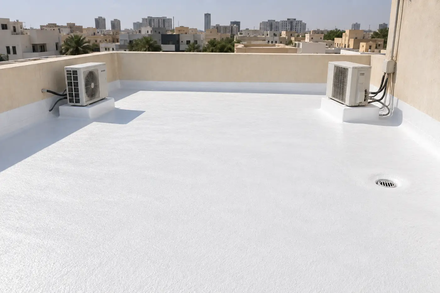 سطح فيلا بعد عزل أسطح بالرياض بالفوم وطلاء الحماية الأبيض